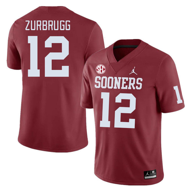 #12 Brendan Zurbrugg Oklahoma Sooners 2024 SEC Conference College Football Jerseys-Crimson